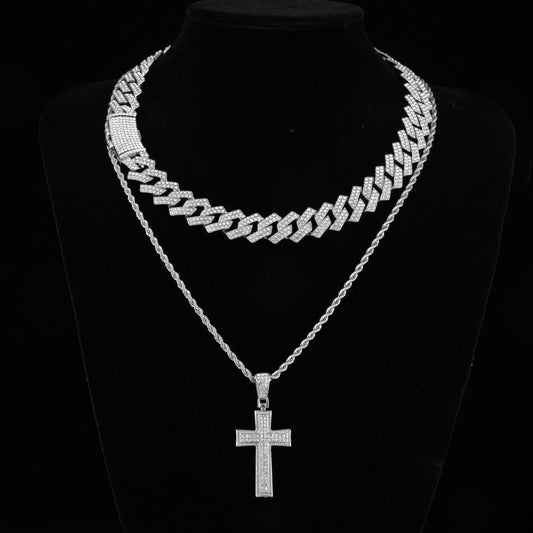 Full Diamond Cross Pendant Cuban Link